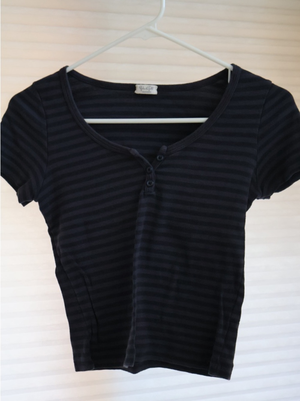 Brandy Melville/John Galt Black Striped Short-Sleeve Henley Top